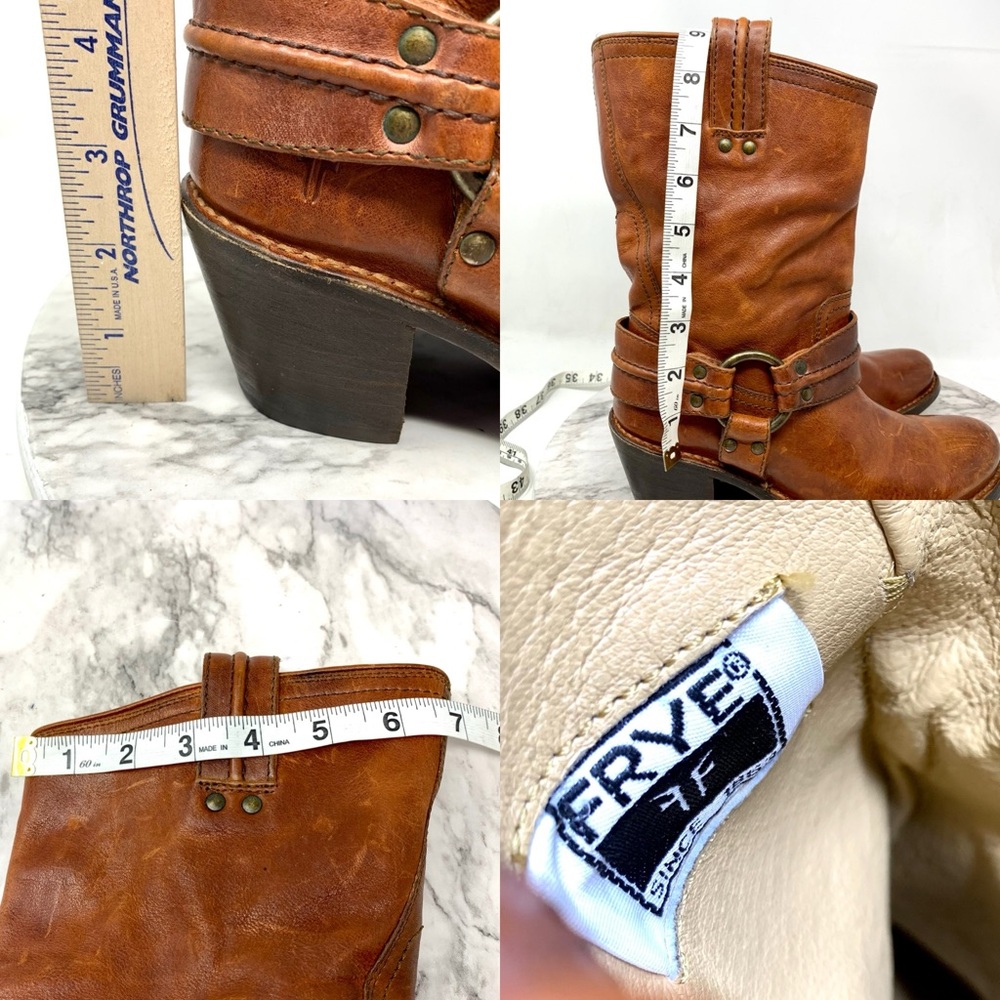 Frye Carmin Harness Short Brown Leather Boots 6 Boho Moto Whimsigoth Festival - Picture 12 of 16